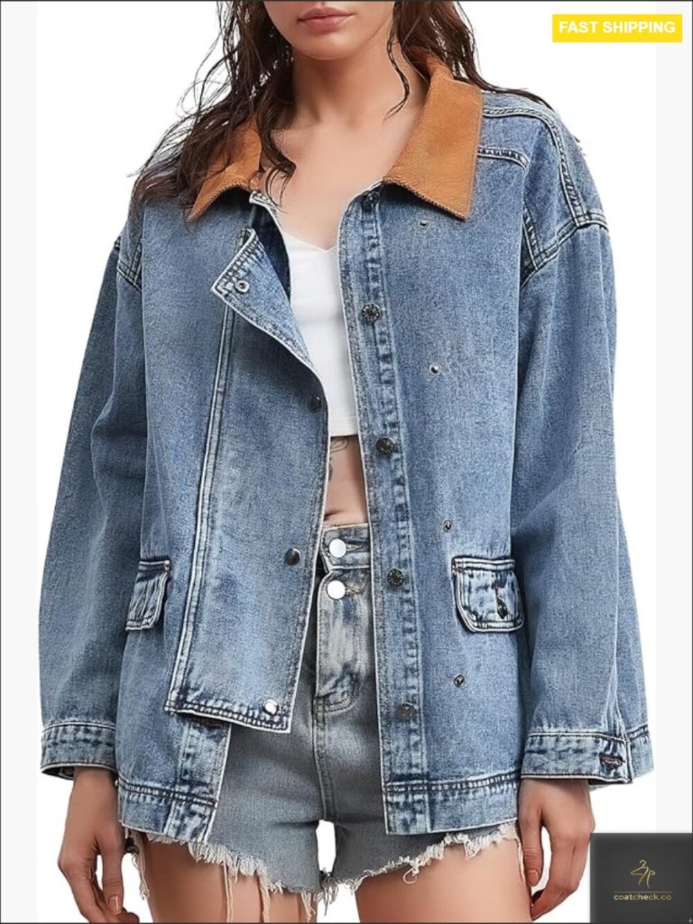 Oversized Striped Denim Jacket Long Sleeve Button Down Casual Trendy Coat - Picture 1 of 7